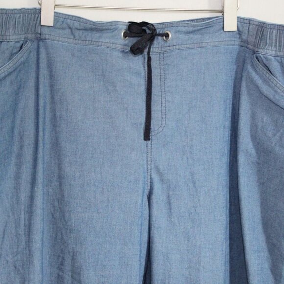Lane Bryant Women’s 26 Chambray Crop Pants Blue Pull On Drawstring Waist Comfort - Picture 4 of 12